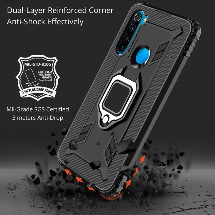 For Xiaomi Redmi Note 8 Carbon Fiber Protective Case with 360 Degree Rotating Ring Holder