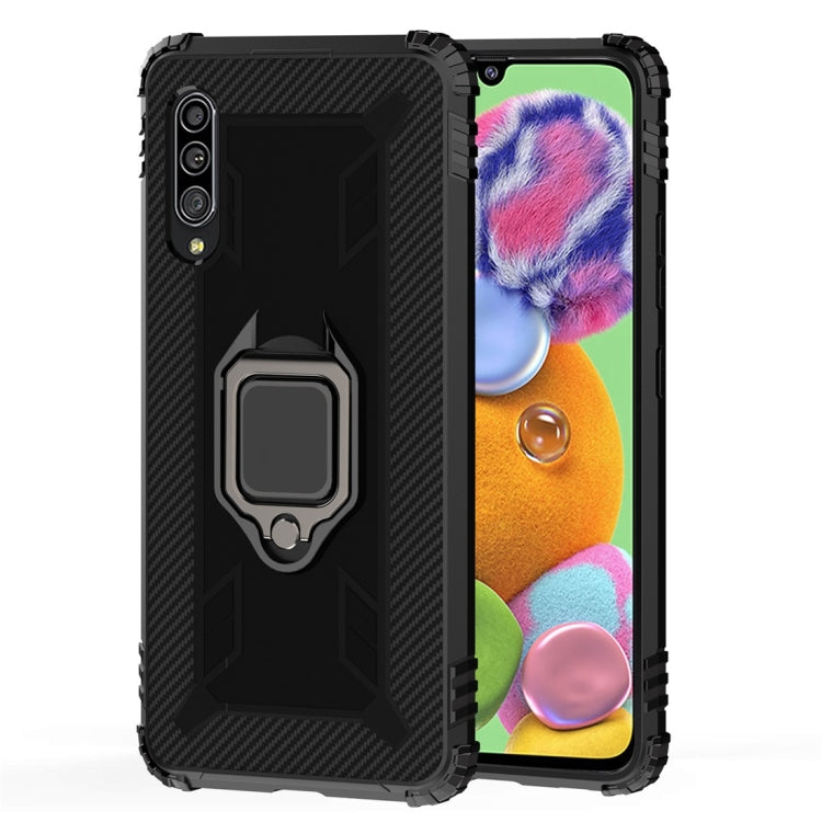 For Galaxy A90 5G Carbon Fiber Protective Case with 360 Degree Rotating Ring Holder