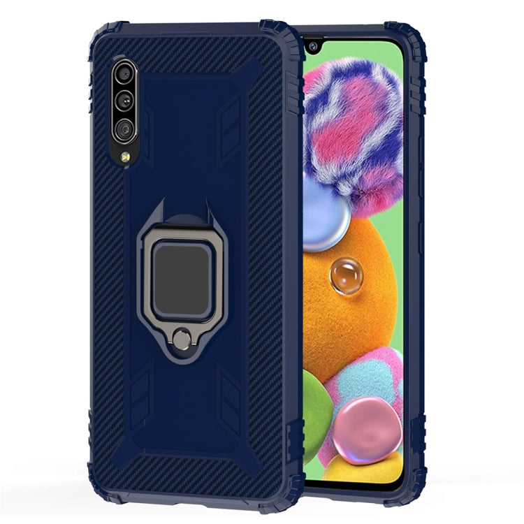 For Galaxy A90 5G Carbon Fiber Protective Case with 360 Degree Rotating Ring Holder