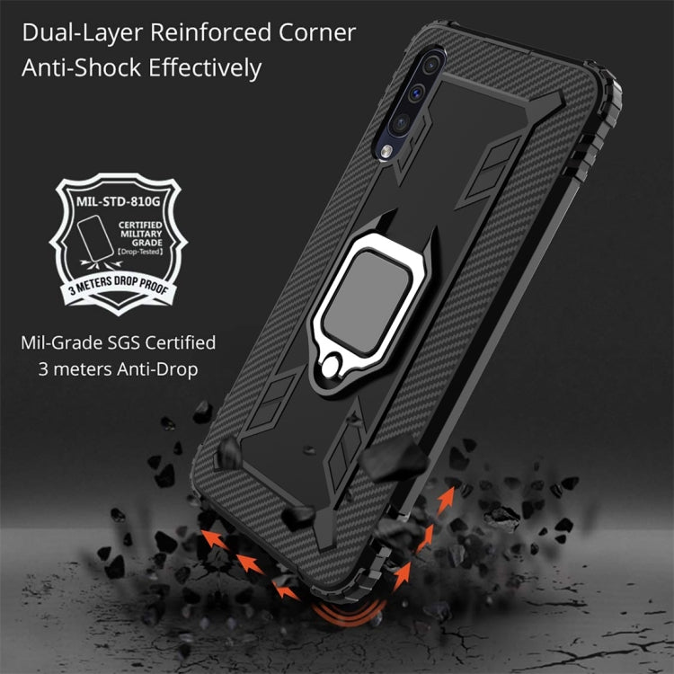 For Galaxy A90 5G Carbon Fiber Protective Case with 360 Degree Rotating Ring Holder