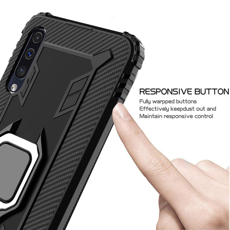 For Galaxy A90 5G Carbon Fiber Protective Case with 360 Degree Rotating Ring Holder