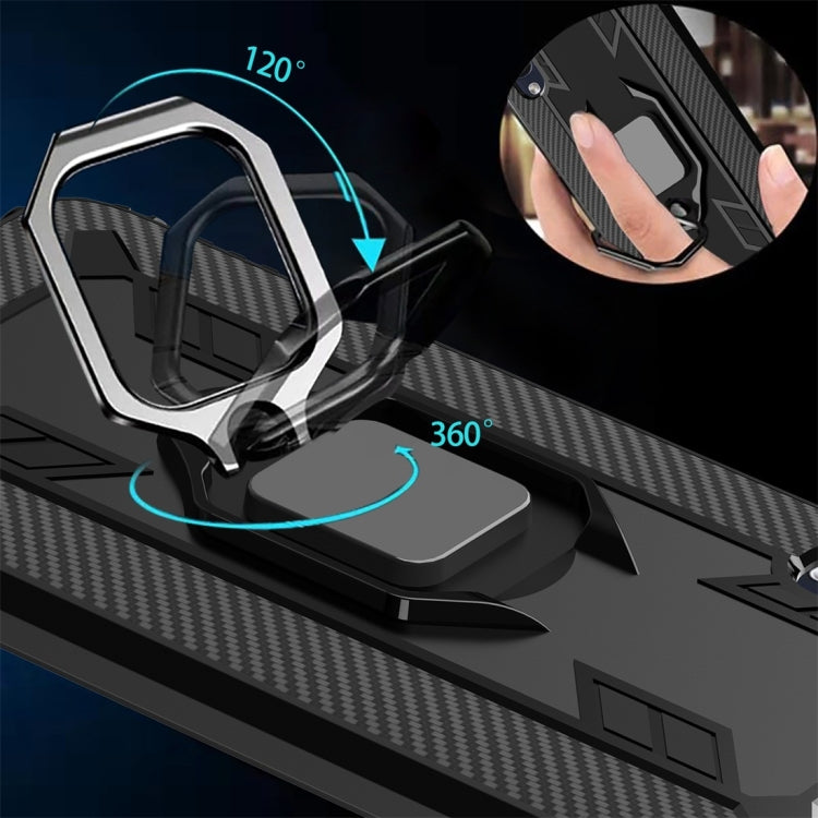 For Galaxy A90 5G Carbon Fiber Protective Case with 360 Degree Rotating Ring Holder