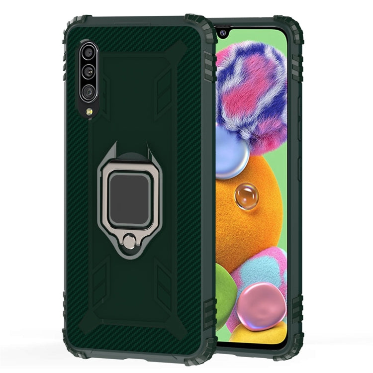 For Galaxy A90 5G Carbon Fiber Protective Case with 360 Degree Rotating Ring Holder