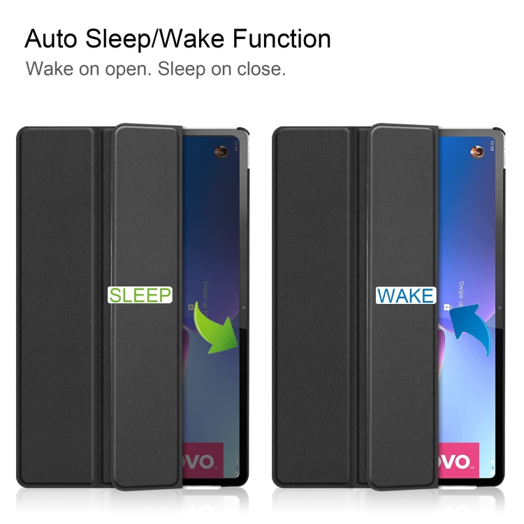 For Lenovo Tab P12 Pro 12.6 Three-folding Holder Custer Texture Leather Tablet Case