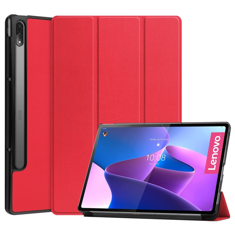 For Lenovo Tab P12 Pro 12.6 Three-folding Holder Custer Texture Leather Tablet Case
