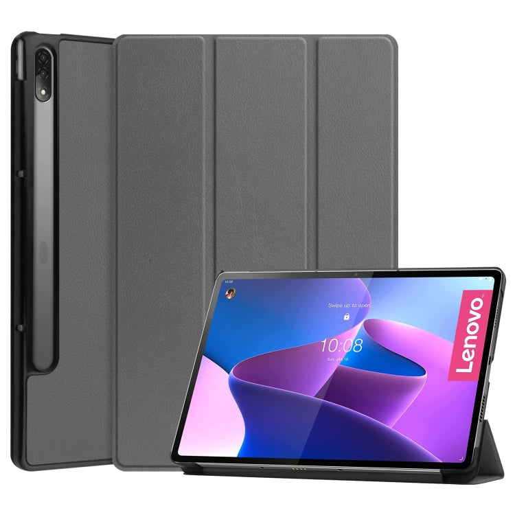 For Lenovo Tab P12 Pro 12.6 Three-folding Holder Custer Texture Leather Tablet Case