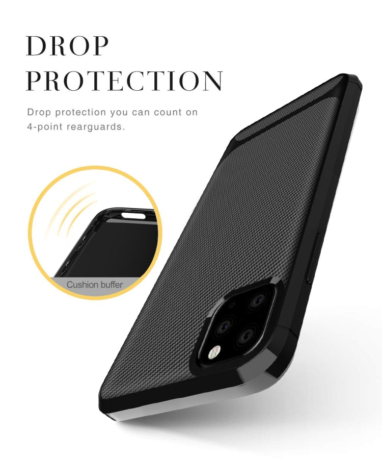 For iPhone 11 Pro Max Carbon Fiber Texture Shockproof TPU Protective Case