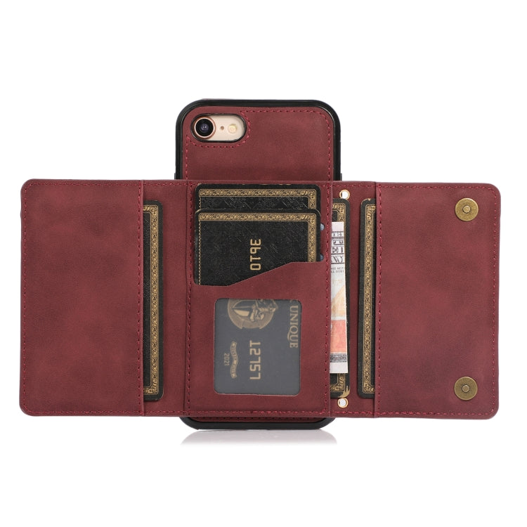 For iPhone SE 2022 / SE 2020 / 8 / 7 Three-fold Leather Phone Case with Card Slot & Wallet & Holder