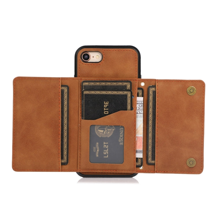 For iPhone SE 2022 / SE 2020 / 8 / 7 Three-fold Leather Phone Case with Card Slot & Wallet & Holder