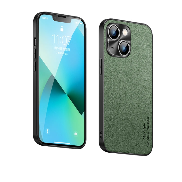 For iPhone 13 Suede Leather Phone Case(Matcha Green)