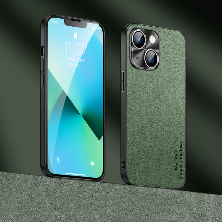 For iPhone 13 Suede Leather Phone Case(Matcha Green)