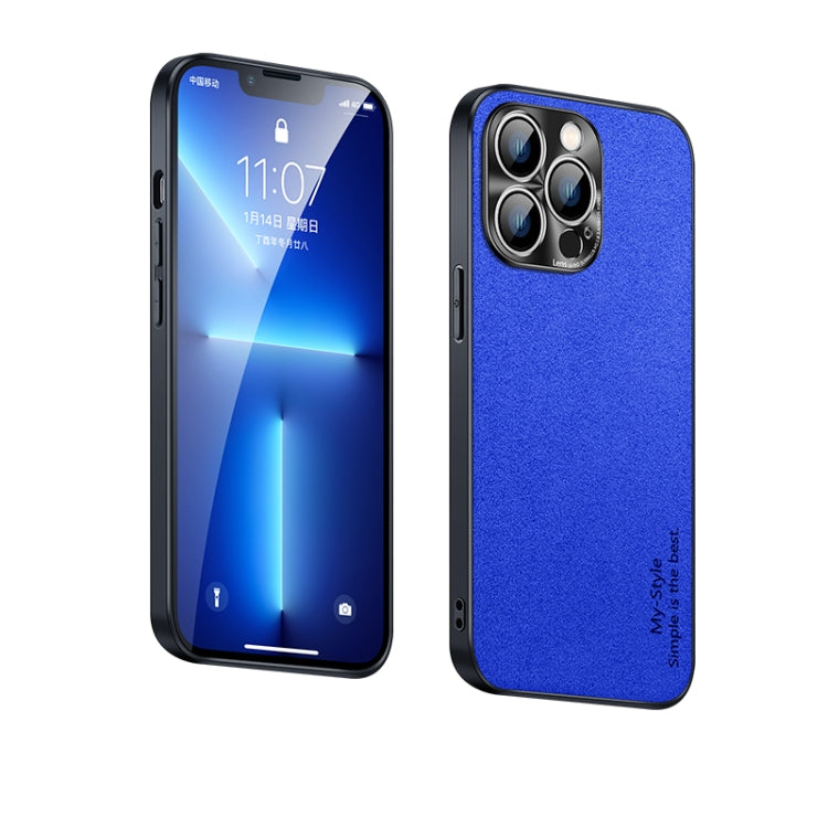 For iPhone 13 Pro Suede Leather Phone Case (Blue)