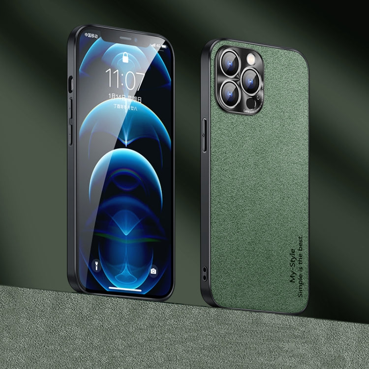 For iPhone 12 Pro Max Suede Leather Phone Case(Matcha Green)