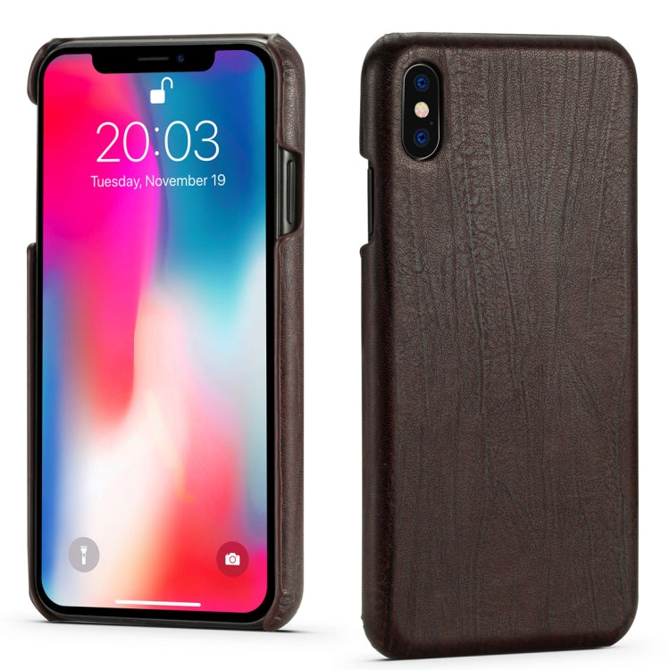 For iPhone X / XS Retro Wood Texture PU + PC Protective Case