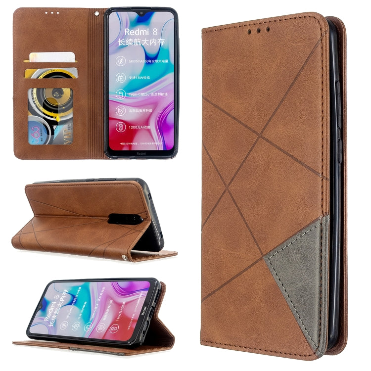 For Xiaomi Redmi 8 Rhombus Texture Horizontal Flip Magnetic Leather Case with Holder & Card Slots