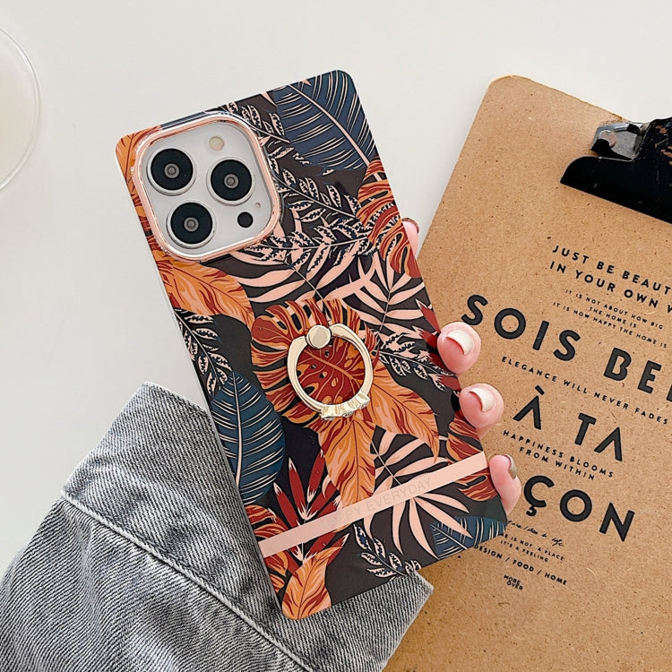 For iPhone 13 Ring Holder Square Plating Gold Edge Phone Case