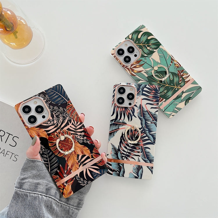 For iPhone 13 Pro Ring Holder Square Plating Gold Edge Phone Case