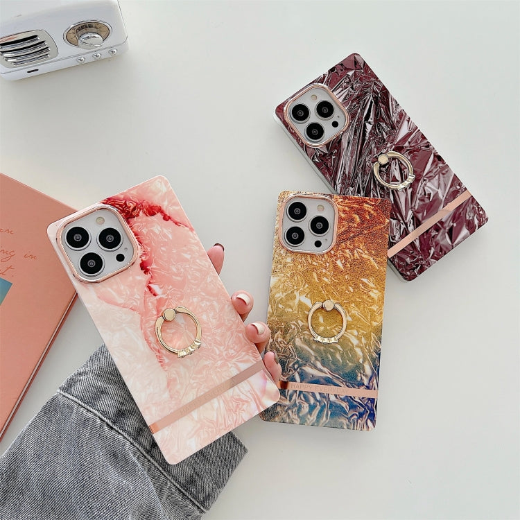 For iPhone 11 Ring Holder Square Plating Gold Edge Phone Case