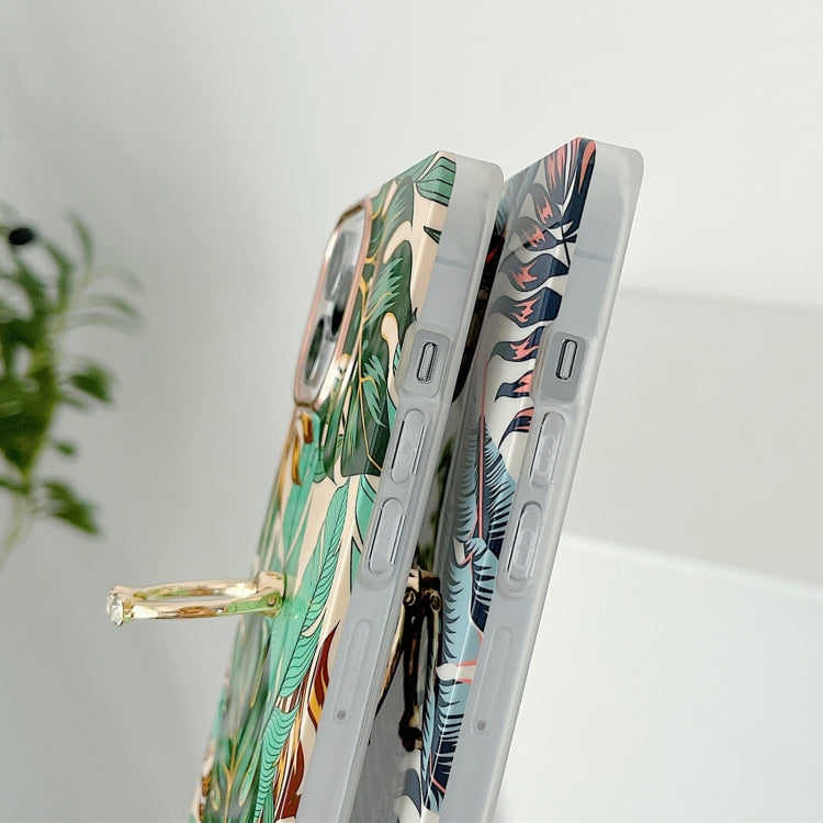 For iPhone 11 Ring Holder Square Plating Gold Edge Phone Case