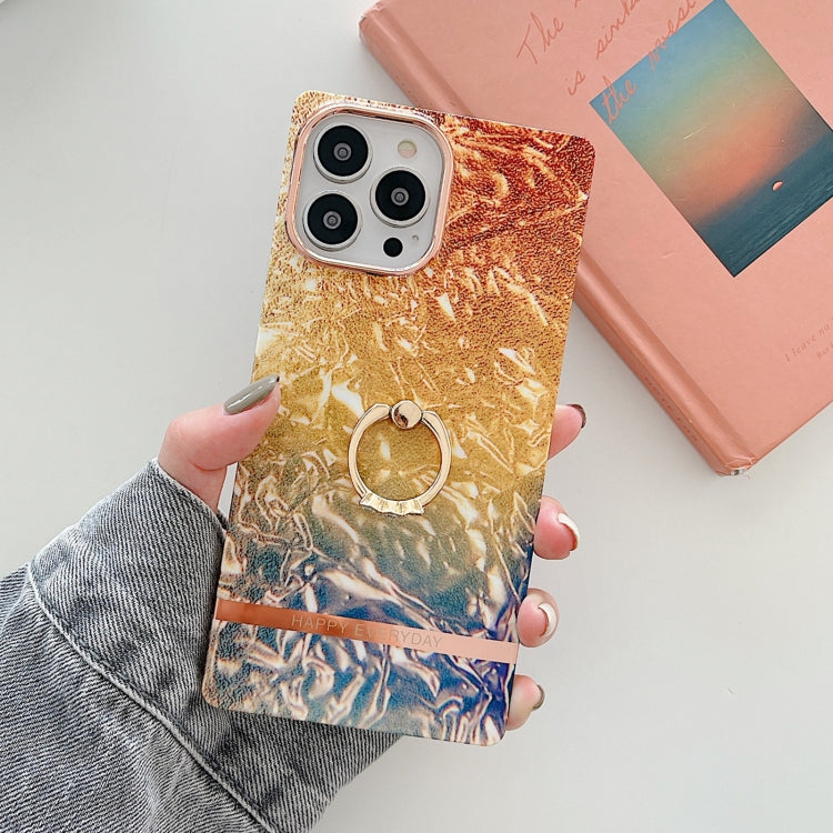 For iPhone 11 Pro Max Ring Holder Square Plating Gold Edge Phone Case