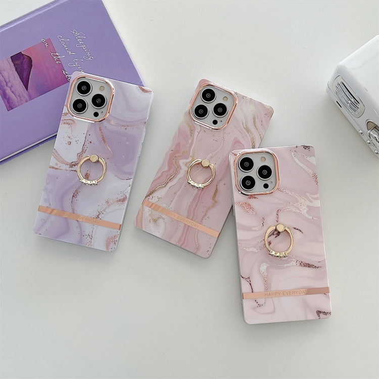For iPhone 13 Pro Ring Holder Square Plating Gold Edge Phone Case