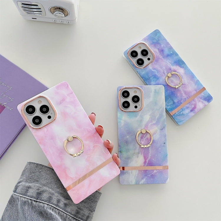 For iPhone 13 Pro Ring Holder Square Plating Gold Edge Phone Case