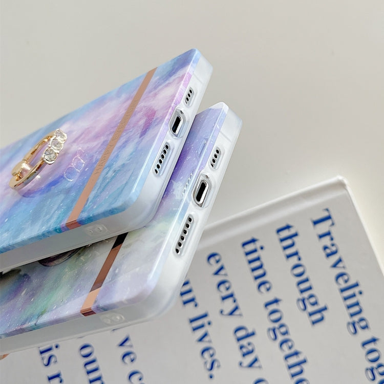 For iPhone 13 Pro Ring Holder Square Plating Gold Edge Phone Case