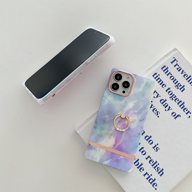 For iPhone 11 Ring Holder Square Plating Gold Edge Phone Case