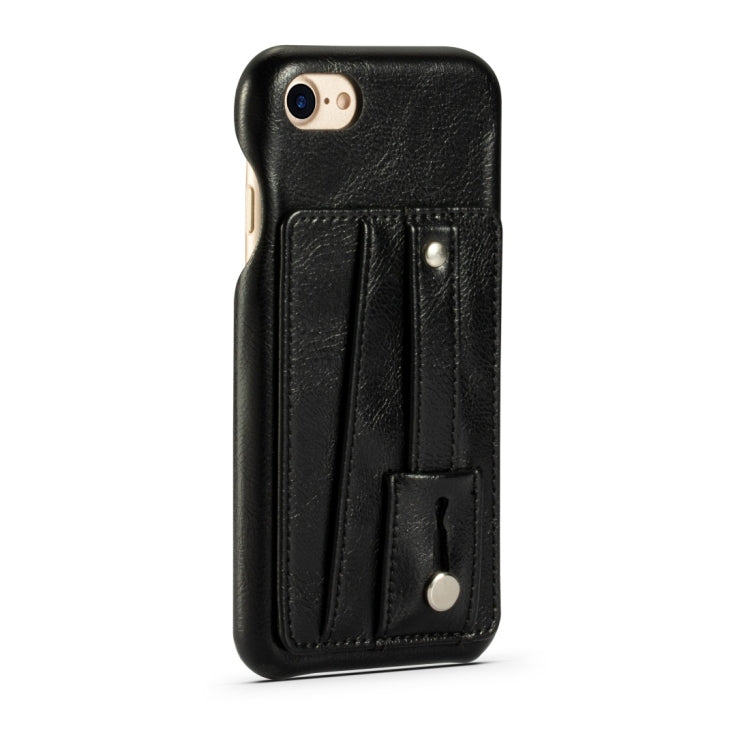 For iPhone 7 / 8 Shockproof PC + PU Protective Case with Holder & Card Slots(Black)