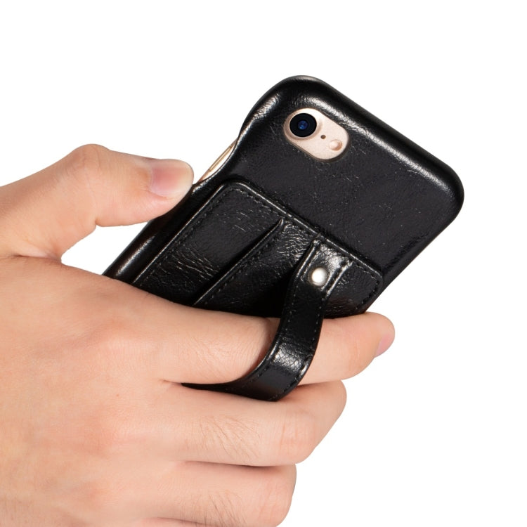 For iPhone 7 / 8 Shockproof PC + PU Protective Case with Holder & Card Slots(Black)