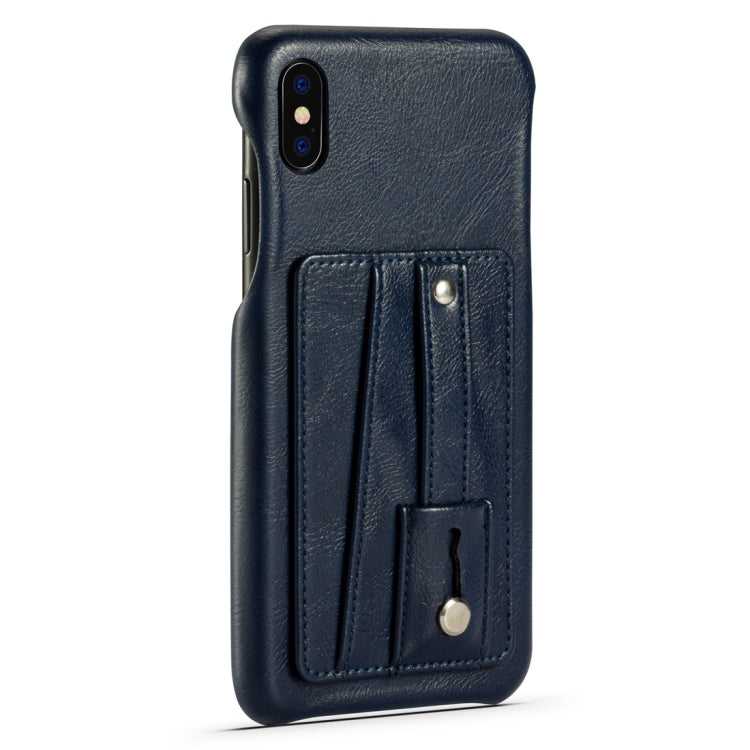 For iPhone X / XS Shockproof PC + PU Protective Case with Holder & Card Slots(Blue)