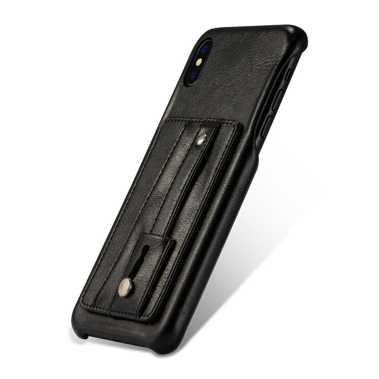 For iPhone XS Max Shockproof PC + PU Protective Case with Holder & Card Slots(Blue)