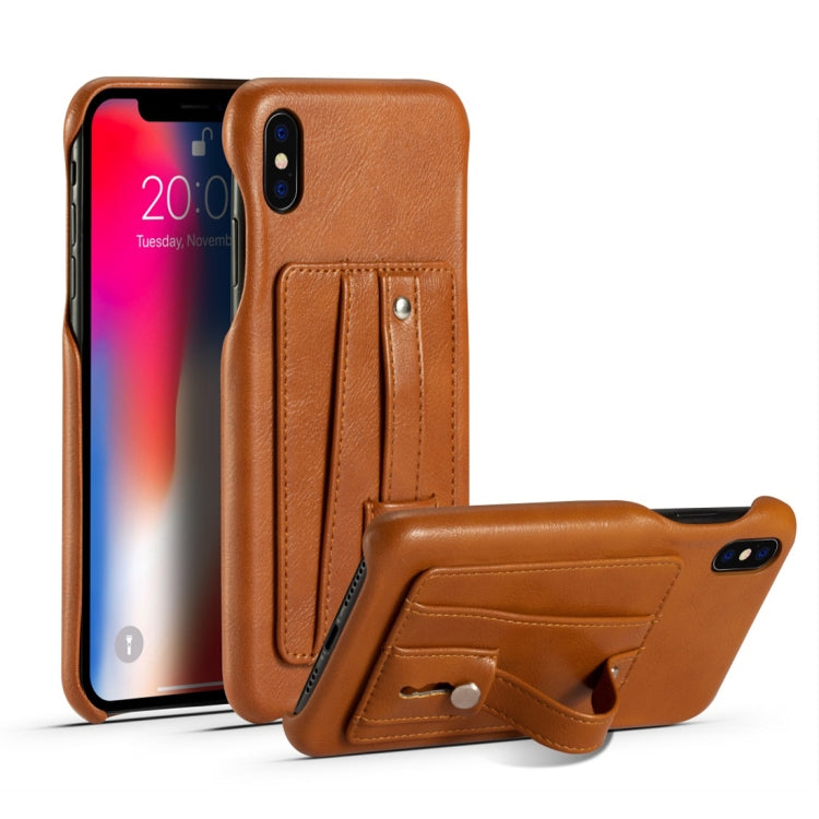 For iPhone XR Shockproof PC + PU Protective Case with Holder & Card Slots