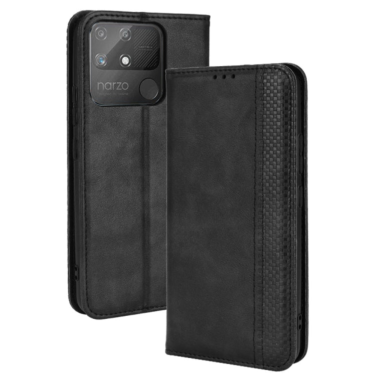 For OPPO Realme Narzo 50A Magnetic Buckle Retro Texture Leather Phone Case
