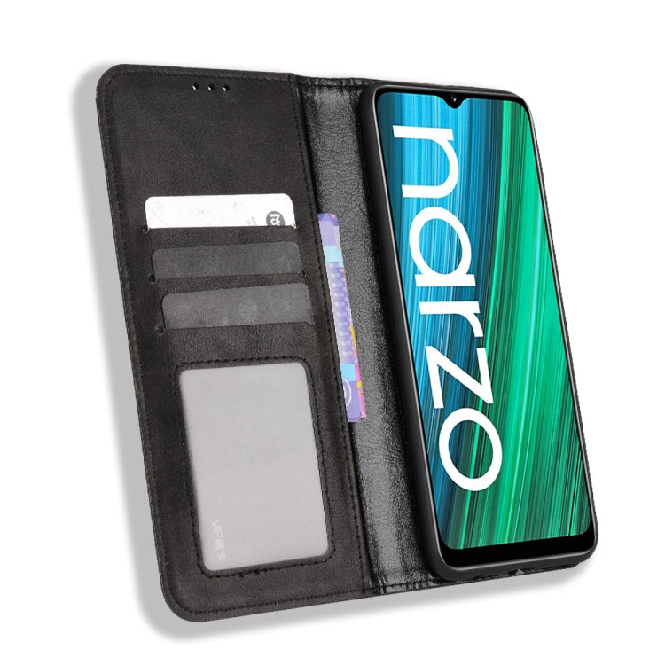 For OPPO Realme Narzo 50A Magnetic Buckle Retro Texture Leather Phone Case