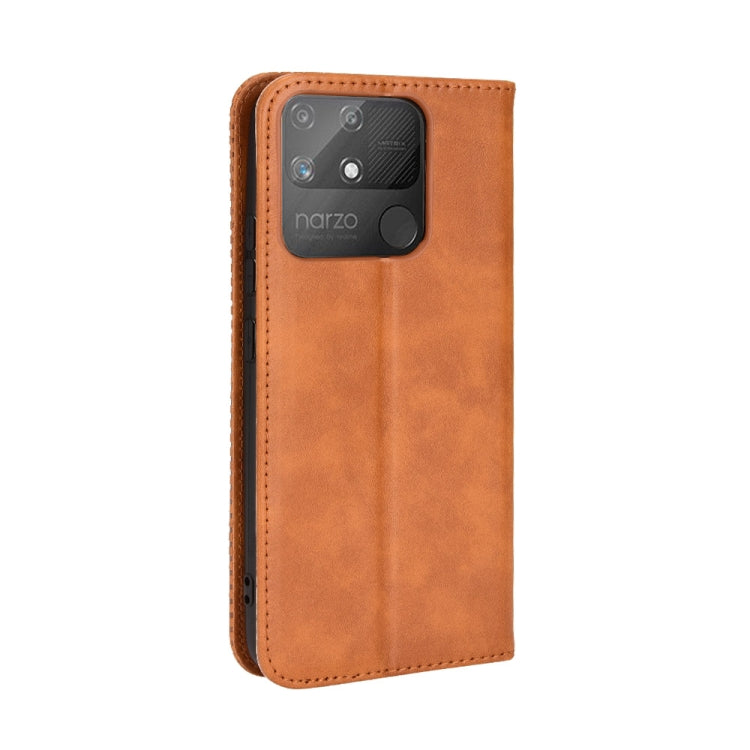 For OPPO Realme Narzo 50A Magnetic Buckle Retro Texture Leather Phone Case