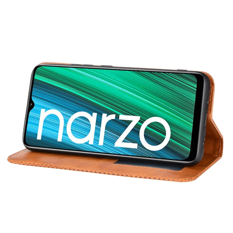 For OPPO Realme Narzo 50A Magnetic Buckle Retro Texture Leather Phone Case