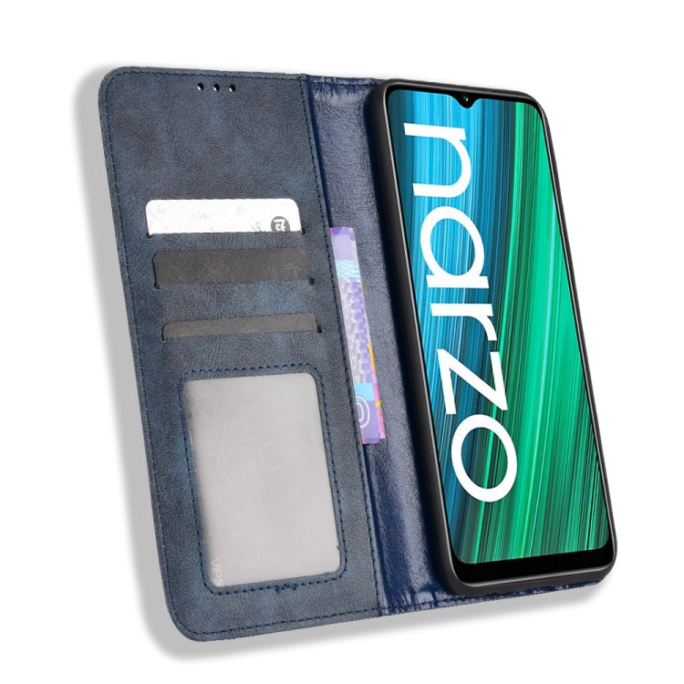 For OPPO Realme Narzo 50A Magnetic Buckle Retro Texture Leather Phone Case