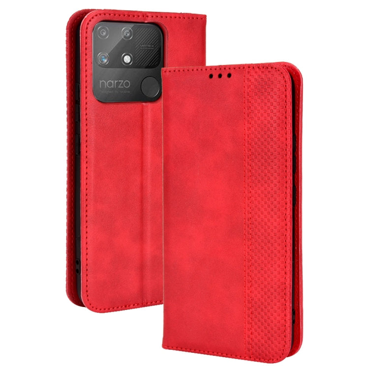 For OPPO Realme Narzo 50A Magnetic Buckle Retro Texture Leather Phone Case