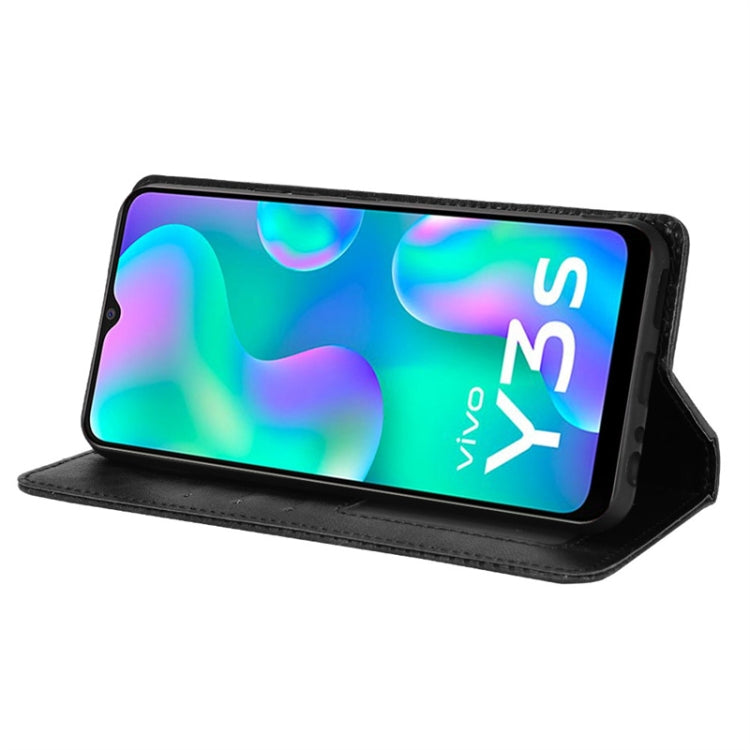 For vivo Y3s 2021 Magnetic Buckle Retro Texture Leather Phone Case