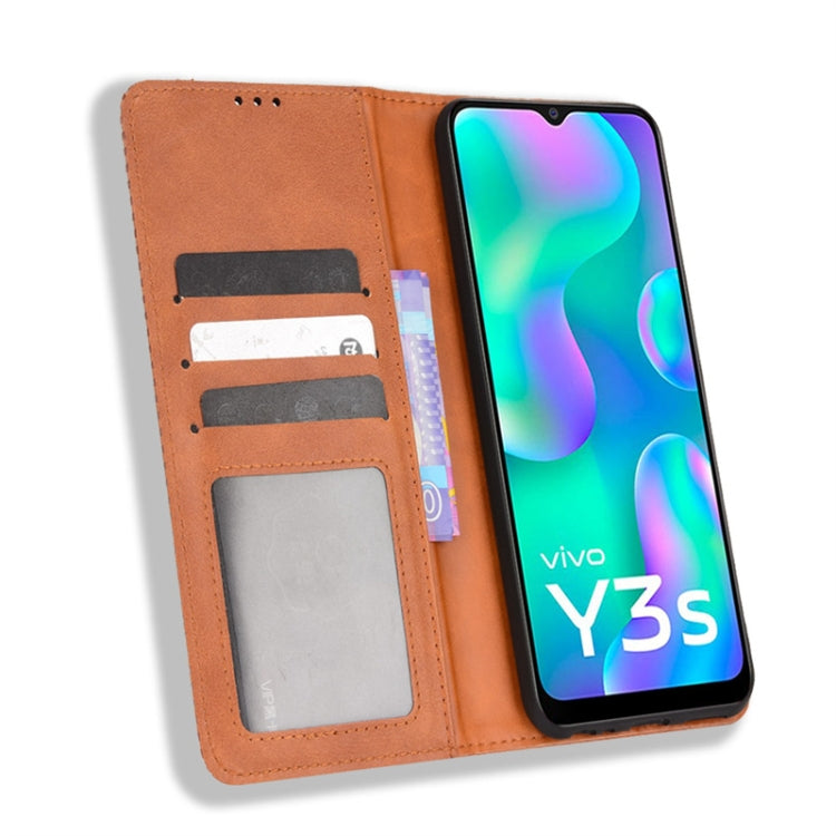 For vivo Y3s 2021 Magnetic Buckle Retro Texture Leather Phone Case