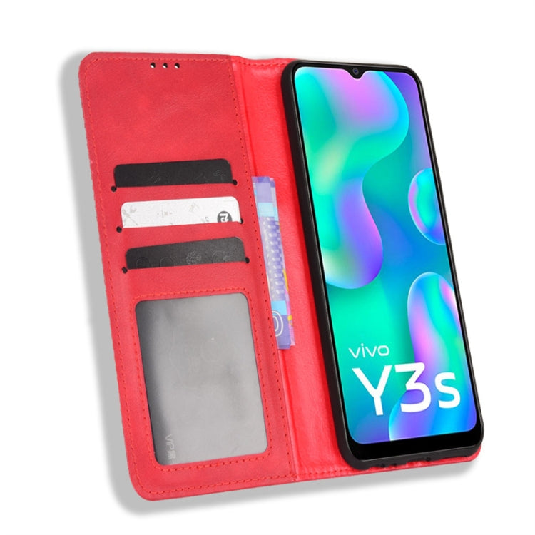 For vivo Y3s 2021 Magnetic Buckle Retro Texture Leather Phone Case