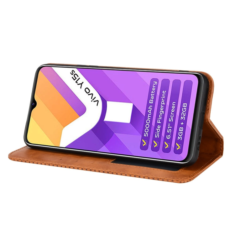 For vivo Y15s 2021 / Y15a Magnetic Buckle Retro Texture Leather Phone Case