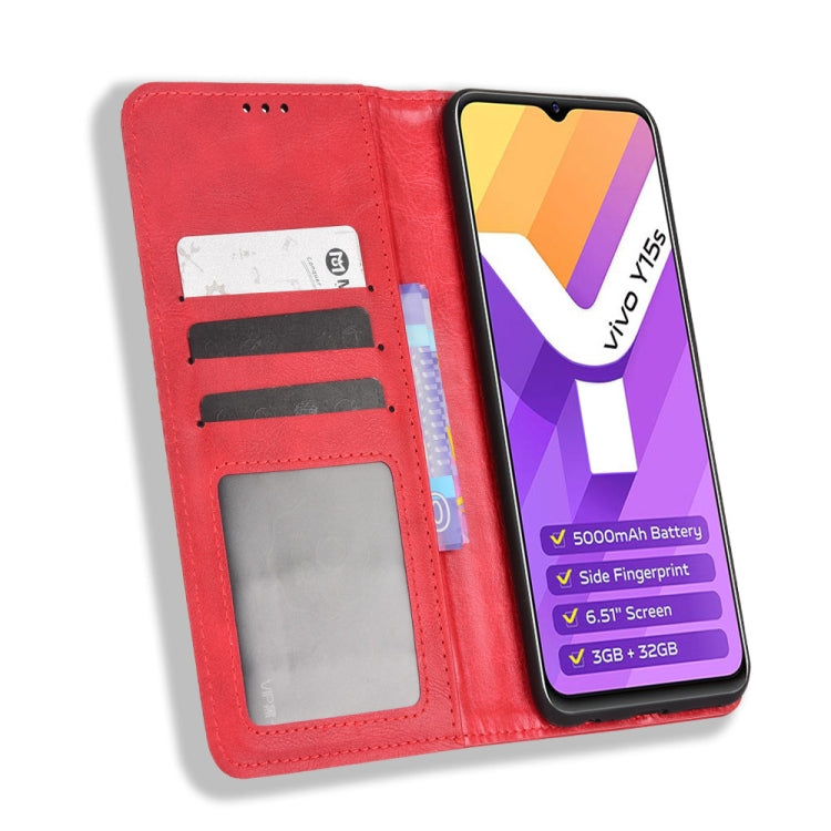 For vivo Y15s 2021 / Y15a Magnetic Buckle Retro Texture Leather Phone Case