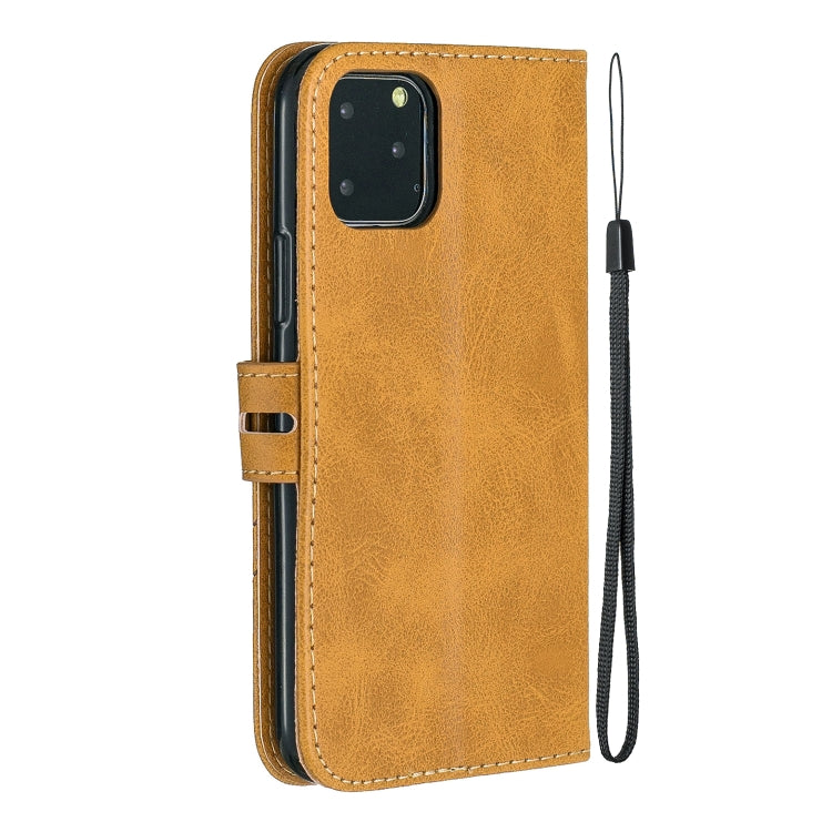 For iPhone 11 Pro Stitching Style 2-Color Cow Texture Horizontal Flip PU Leather Case with Holder & Card Slot & Lanyard