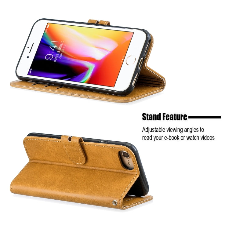 For iPhone 6 & 6s & 7 & 8 Stitching Style 2-Color Cow Texture Horizontal Flip PU Leather Case with Holder & Card Slot & Lanyard