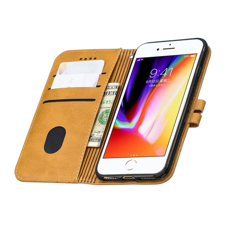 For iPhone 6 & 6s & 7 & 8 Stitching Style 2-Color Cow Texture Horizontal Flip PU Leather Case with Holder & Card Slot & Lanyard