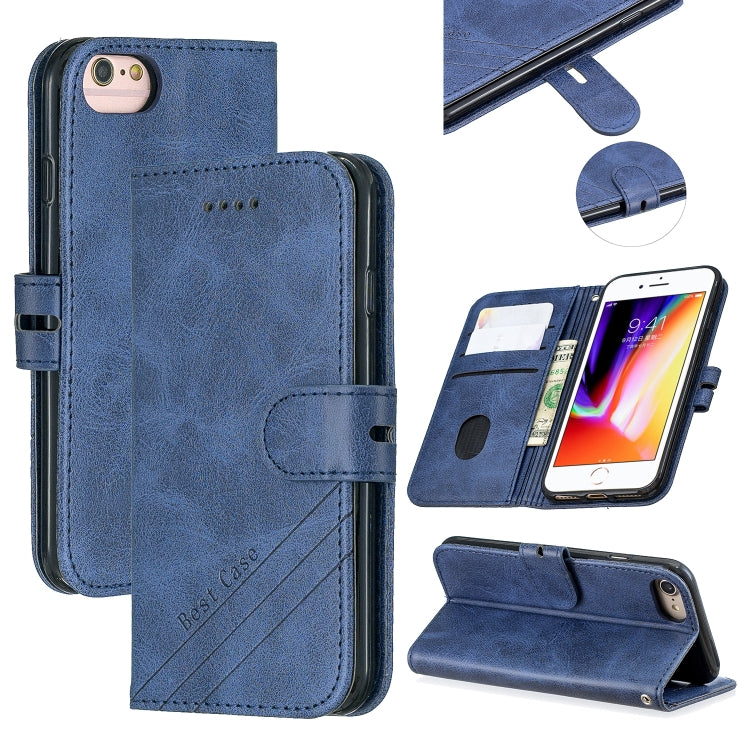 For iPhone 6 & 6s & 7 & 8 Stitching Style 2-Color Cow Texture Horizontal Flip PU Leather Case with Holder & Card Slot & Lanyard