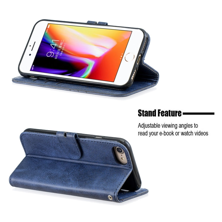 For iPhone 6 & 6s & 7 & 8 Stitching Style 2-Color Cow Texture Horizontal Flip PU Leather Case with Holder & Card Slot & Lanyard