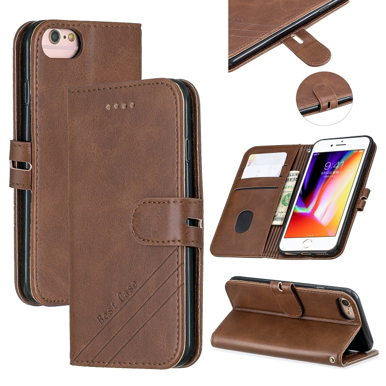 For iPhone 6 & 6s & 7 & 8 Stitching Style 2-Color Cow Texture Horizontal Flip PU Leather Case with Holder & Card Slot & Lanyard